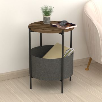 Table d'appoint ronde Hofors avec panier de rangement 60 x 43 cm effet chêne patiné / gris [en.casa]