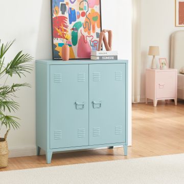 Casier de bureau métallique Oripää à 2 portes 90 x 80 x 33 cm gris-bleu [en.casa]