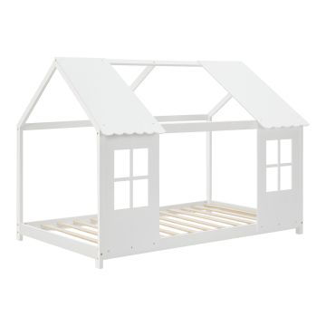 Lit cabane Tostedt pour enfant forme maison bois de pin blanc [en.casa]