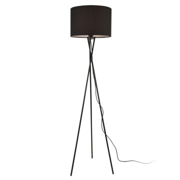 Lampadaire Trépied Grenoble E27 Métal Tissu Hauteur 154 cm Noir lux.pro