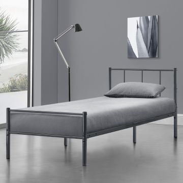 Cadre de Lit Simple Laos Métal 90 x 200 cm Gris Foncé Mat [en.casa]