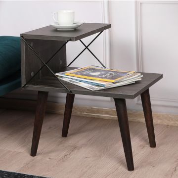 Table d'appoint Bergen avec étagère panneau de particules hêtre 50 x 40 x 55 cm anthracite bois foncé [en.casa]