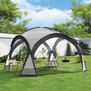 Tonnelle de camping Grästorp avec guirlande à 96 LED 345 x 345 x 247 cm gris foncé [pro.tec]