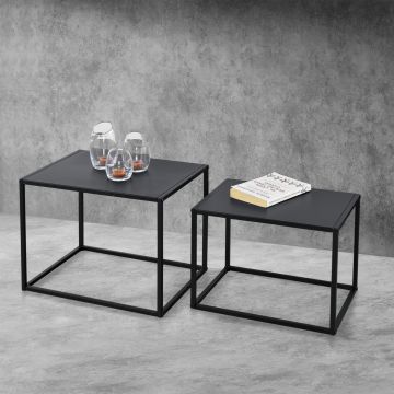 Lot de 2 Tables Basses Mandal  Rectangulaires Métal Noir Mat [en.casa]