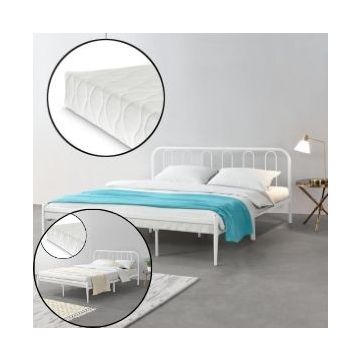 Cadre de Lit en Métal Hanko avec Matelas Blanc Mat [en.casa] [neu.haus]