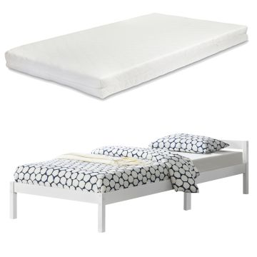 Cadre de Lit Simple Nakkila Pin avec Matelas à Mousse à Froid 90 x 200 cm Blanc [en.casa]