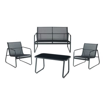 Ensemble de meubles de jardin 4 pièces Anzi table basse banc et 2 chaises acier verre trempé de 5 mm textilène casa.pro