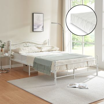 Cadre De Lit Double Florenz avec matelas 160 x 200 cm Blanc [en.casa] /