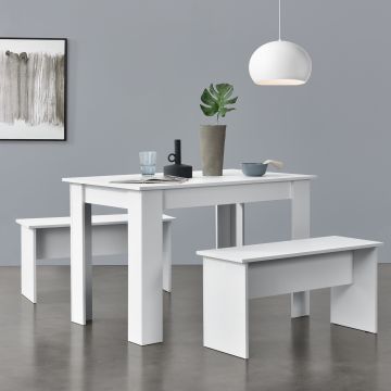 Lot de Table et 2 Bancs de Salle à Manger Hokksund pour 4 Personnes Blanc [en.casa]