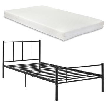 Cadre de Lit Laos avec Matelas et Sommier à Lattes 90,120,140 cm Noir [en.casa]