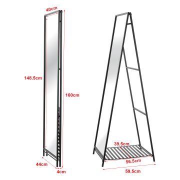 Miroir sur pied Ruffano 160 x 44 x 60 cm noir [en.casa]