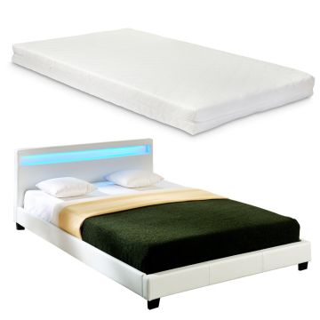 Corium Lit capitonné à LED Corium (Paris) avec matelas (140 | 160 | 180 | 200 x200cm)(7 Couleurs)(mousse froide) - avec cuir synthétique / housse  cuir synthétique / éclairage RVB / avec sommier à lattes /