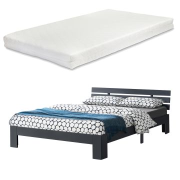 Cadre de Lit Double Nivala à Matelas à Mousse à Froid Pin 140 x 200 cm Gris Foncé [en.casa]