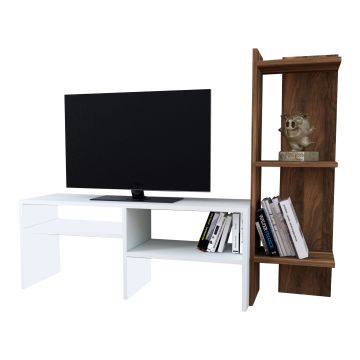 Meuble TV Jevnaker avec 5 étagères 137 x 30 x 100 cm blanc effet noyer [en.casa]