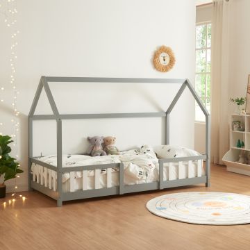 Lit d'Enfant Design Forme Maison Sisimiut Pin 200 x 90 cm Gris Clair Blanc Mat Laqué [en.casa]