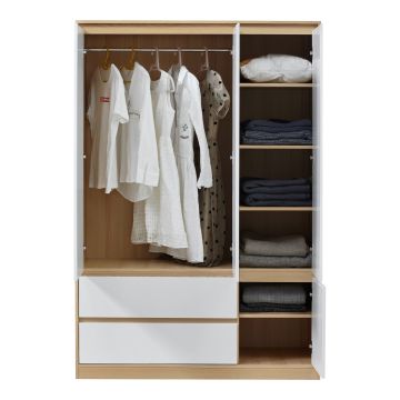 Armoire de chambre Bastheim avec 6 étagères et 2 tiroirs MDF 176 x 120 x 52 cm effet chêne blanc [en.casa]