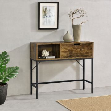 Table console Tranemo 92 x 30 x 80 cm Effet bois foncé Noir [en.casa]