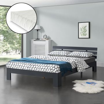 Cadre de Lit Double Nivala à Matelas à Mousse à Froid Pin 140 x 200 cm Gris Foncé [en.casa]