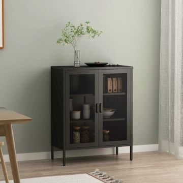 Buffet métallique Falköping acier 102 x 80 x 40 cm noir [en.casa]