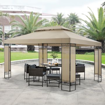 Tonnelle de jardin Lanciano avec structure en acier 400 x 300 x 265 cm beige [en.casa]