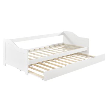 [en.casa] Canapé-lit Convertible pour 2 Personnes Lit Gigogne Canapé Divan Lit d'appoint Structure en Pin Sommier à Lattes en Contreplaqué Blanc 205x190,5x66cm