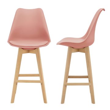 Lot de 2 Tabourets de Bar Lublin Similicuir Hêtre 105 x 48 x 58 cm Rose [en.casa]