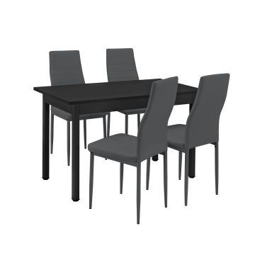 Table de salle à manger noir 120 x 60 cm avec 4 chaises gris foncé [en.casa] 