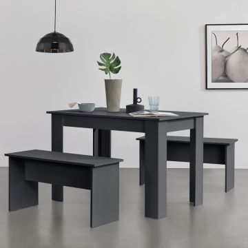 Lot de Table et 2 Bancs de Salle à Manger Hokksund pour 4 Personnes Gris [en.casa]