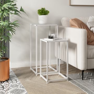 Set de 2 tables d'appoint Åseral de tailles différentes acier blanc [en.casa]