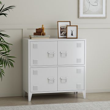 Armoire de bureau métallique Hamina à 4 portes acier 82 x 80 x 40 cm blanc [en.casa]