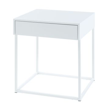 Table d'appoint Rautjärvi avec tiroir acier 50 x 43 x 41 cm blanc mat [en.casa]