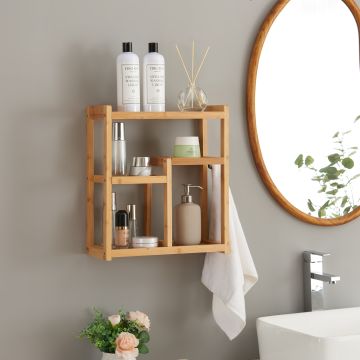 Étagère murale pour salle de bain Höör bambou 42 x 37 x 17 cm naturel [en.casa]