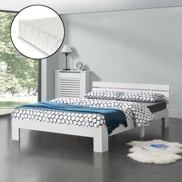 Cadre de Lit Double Nivala à Matelas à Mousse à Froid Pin 140 x 200 cm Blanc [en.casa]