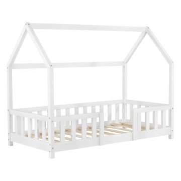 Lit d'Enfant Design Forme Maison Sisimiut Pin 140 x 70 cm Blanc Mat Laqué [en.casa]