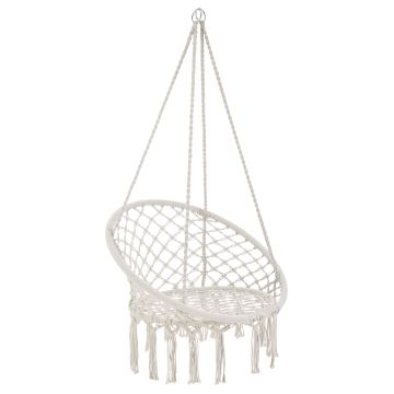 Siège Suspendue Rond à Franges Tampico Diamètre d'Assise 60cm Crème [casa.pro]