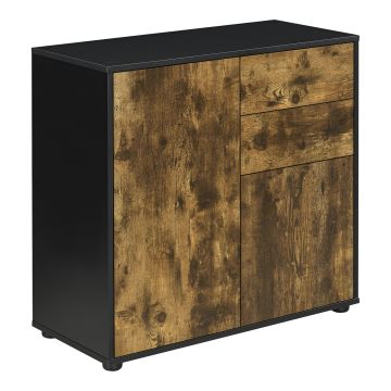 Commode avec 2 Tiroirs 2 Portes Paarl  74 x 79 x 36 cm Noir Mat Effet Chêne Foncé [en.casa]