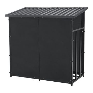 casa.pro Abri-Bûches Couvert avec Housse de Protection Support Bois de Chauffage Range-Bûches pour Stockage Extérieur Acier Galvanisé Laqué Polyester Métal Noir