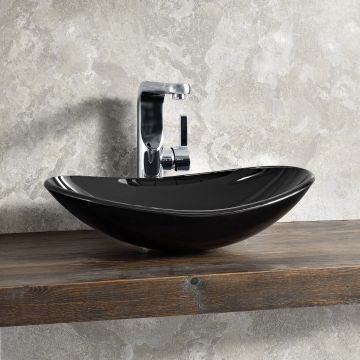 [neu.haus] Lave-Main en Verre Securité 12 mm Vasque Lavabo sans Trop Plein 47 x 30,5 x 13 cm Noir