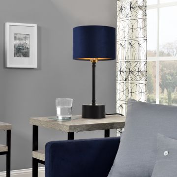 Lampe de Bureau Deventer Métal Flanelle E14 39 cm Noir Cuivre Bleu [lux.pro]