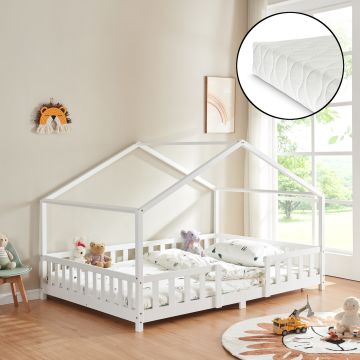 Lit d'enfant Treviolo Forme Maison avec Matelas à Mousse à Froid 200 x 140 cm Blanc [en.casa]