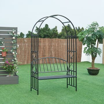 Arche à rosiers avec banc Barile acier 205 x 114 x 55 cm noir casa.pro