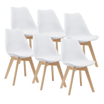 Lot de 6 Chaises de Salle à Manger Fläten Similicuir Hêtre Blanc [en.casa]