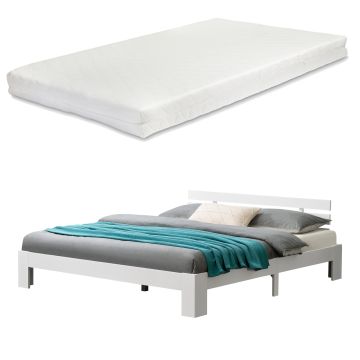 Cadre de Lit Double Nivala à Matelas à Mousse à Froid Pin 180 x 200 cm Blanc [en.casa]