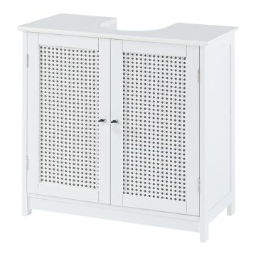 Meuble sous lavabo Karlsøy MDF PVC effet rotin 60 x 60 x 30 cm blanc [en.casa]