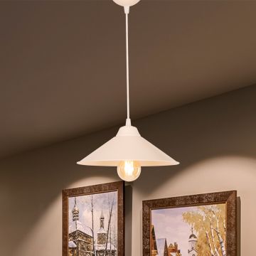 Suspension Hereford en plastique hauteur 48 cm E27 blanc / crème [lux.pro]