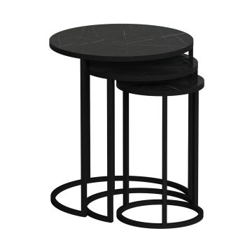 Set de 3 tables d'appoint Frederiksværk gigognes rondes marbre noir [en.casa]