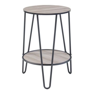 Table d'appoint Ylöjärvi avec étagère métal MDF 61 x 44 x 44 cm noir effet chêne [en.casa]