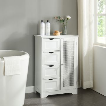 Armoire basse de salle de bain Karlsøy avec 1 porte et 4 tiroirs MDF PVC 80 x 55 x 30 cm blanc [en.casa]