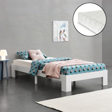 Cadre de Lit Simple Raisio à Matelas à Mousse à Froid Pin 90 x 200 cm Blanc [en.casa]