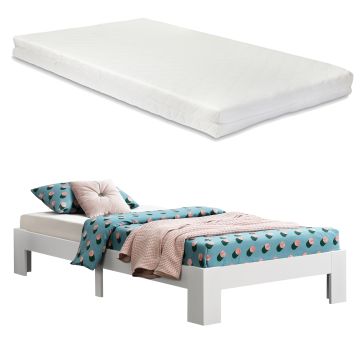 Cadre de Lit Simple Raisio à Matelas à Mousse à Froid Pin 90 x 200 cm Blanc [en.casa]